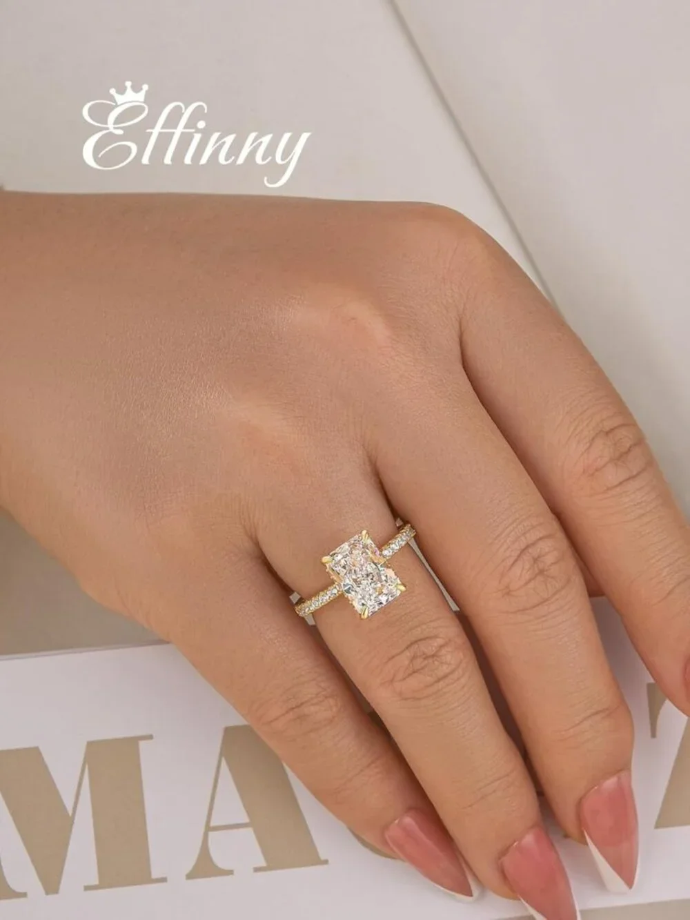 Stunning 3.5/4.0/7.0 Carat Elongated Radiant Cut Gold Plated Engagement Ring